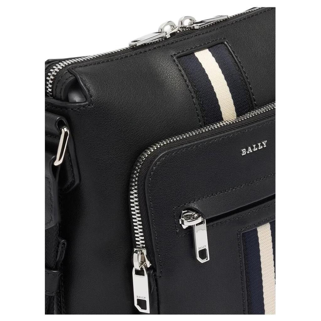 Bally Logo Zipper Closure Leather Shoulder Crossbody Bag Men Bags Black 6310079