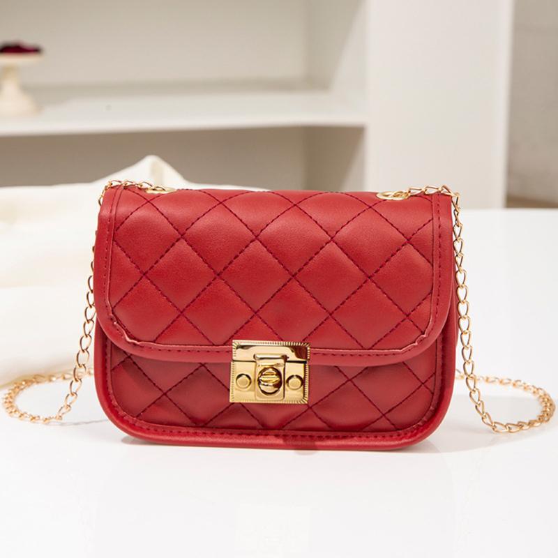 Women Quilted Crossbody Shoulder Bag With Chain Strap Solid Color Pu Leather Small Square Bag