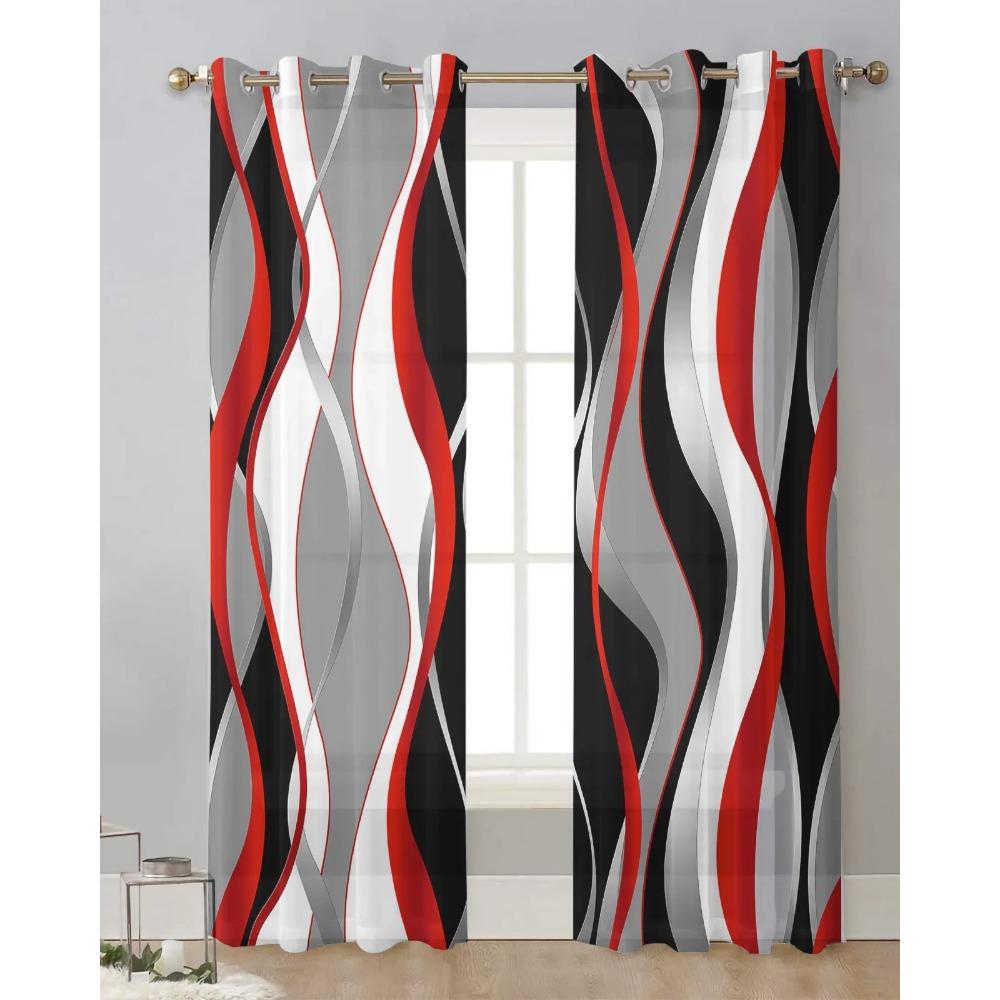 Stereo Abstract Line Gradient Red Sheer Drapes for Living Room Decoration Window Curtain Kitchen Curtain Panels