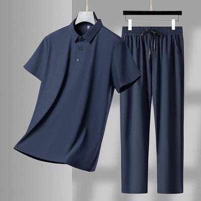 Zomer Heren Jong en Middelbaar Leeftijd Revers Naadloos IJzig Ademend Korte Mouw T-shirt Broek Casual Pak