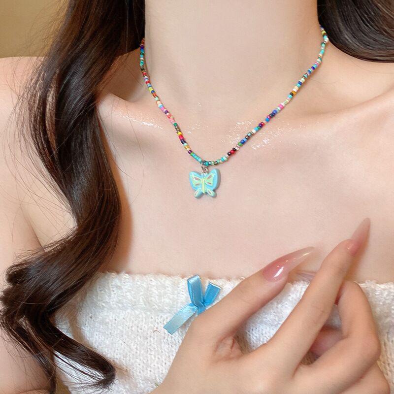 Dopamine Colorful Pebble Necklace: Women's Sweet Layered Clavicle Chain, Versatile Temperament Jewelry