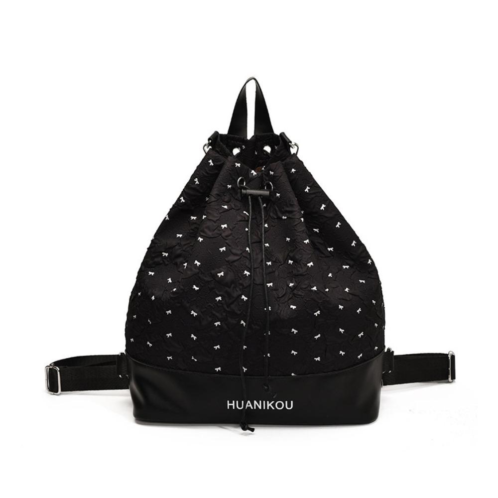 

Однотонная милая наплечная сумка большой вместимости на шнурке, спортивная сумка, плиссированный рюкзак с бантом, для девочек чёрный