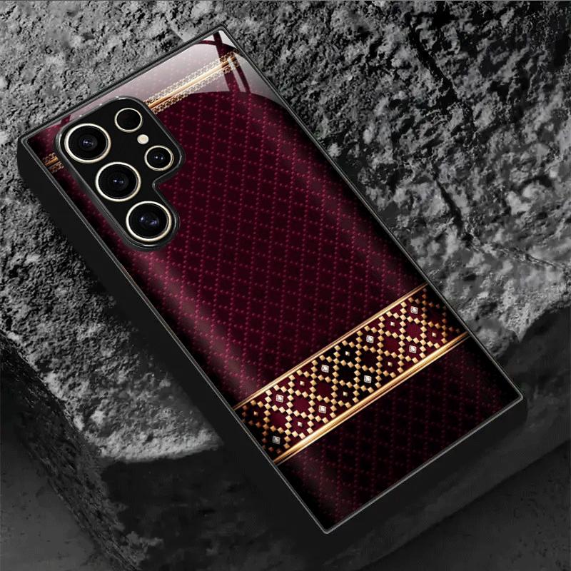 Red and gold pattern Exquisite PhoneCase for Samsung Galaxy S26 S25 S24 S23 S22 S21 FE Ultra Plus  Men women Built-in glass