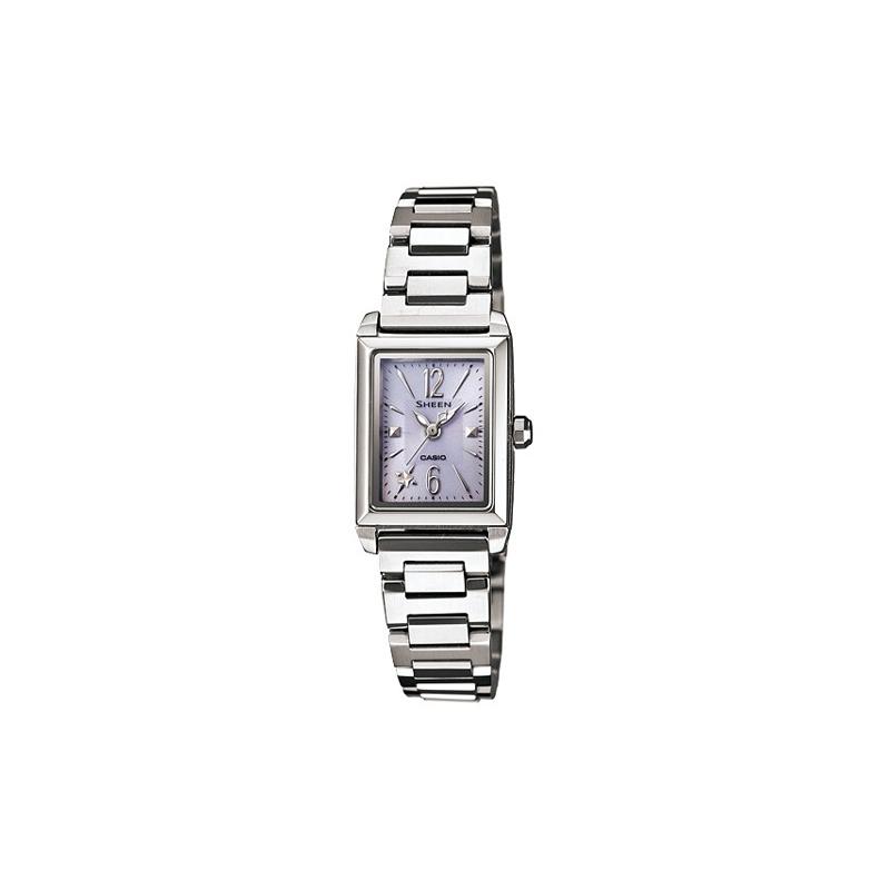 

Casio SHEEN three-hand small dial star shining silver white small square solar waterproof business solar quartz movement metal strap SHE-4503SBD-6A синій
