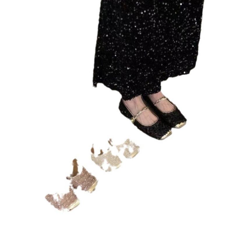 Temperament women's shoes spring new silver light mouth single shoes women's soft flat sequined Mary Jane shoes