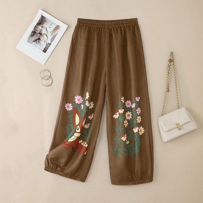 

ZANZEA Womens Summer Casual Floral Print Loose Pants 5XL коричневий