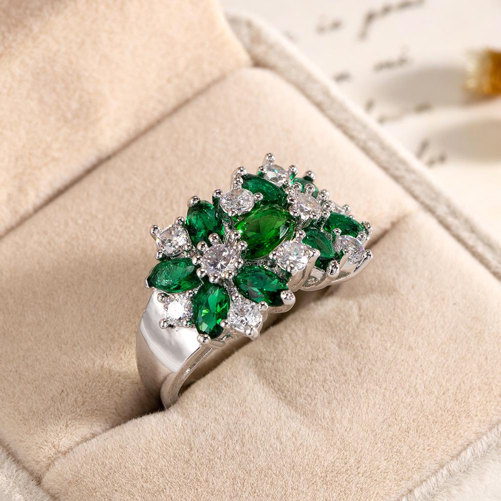 Dragon's Intention Luxurious Ruby Red Floral Zircon Ring: European & American Style