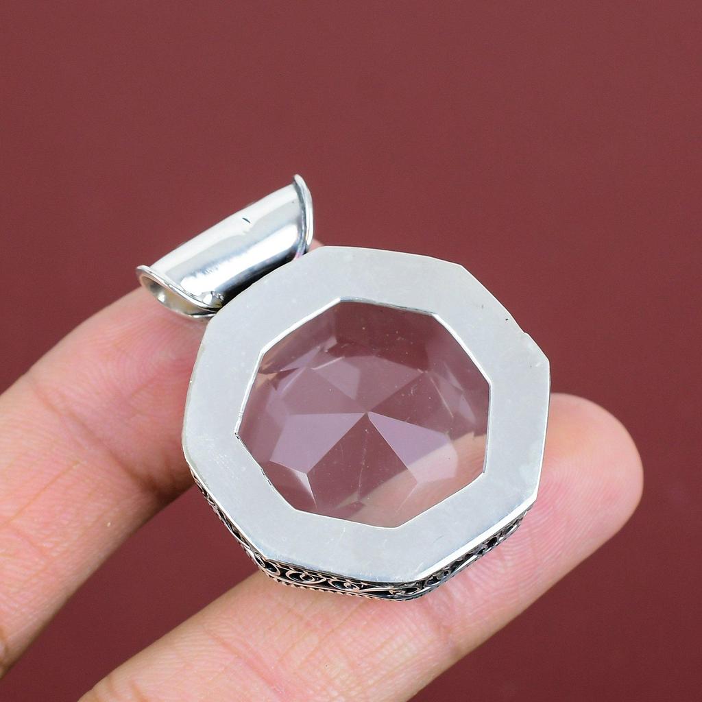 Faceted White Topaz Pendant Vintage Pendant Gemstone Pendant 925 Sterling Silver Pendant White Topaz Jewelry Handmade Pendant Gifts For Wife