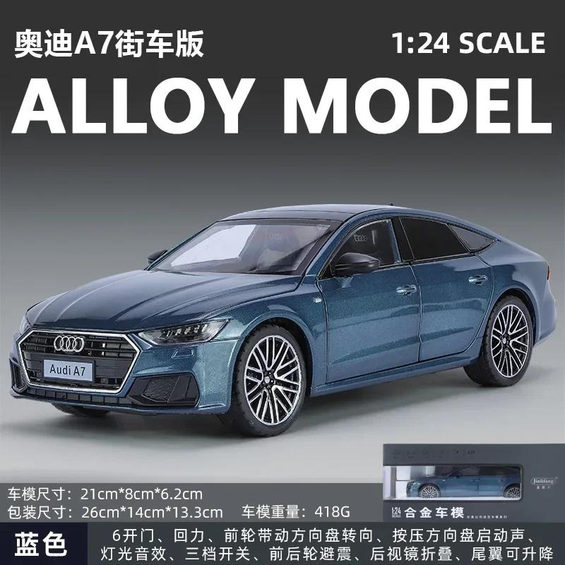 1:24 A7 Toy Car Model Diecast Alloy Vehicle Miniature Pull Back Sound & Light Doors Openable Collection Gift for Boy Kid