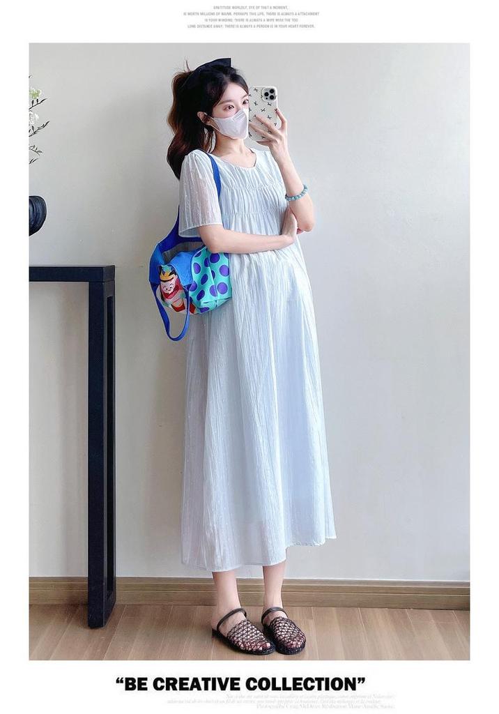 2026 Korean Style Summer Maternity Midi Dress: Loose, Slimming, Plus Size Fashion