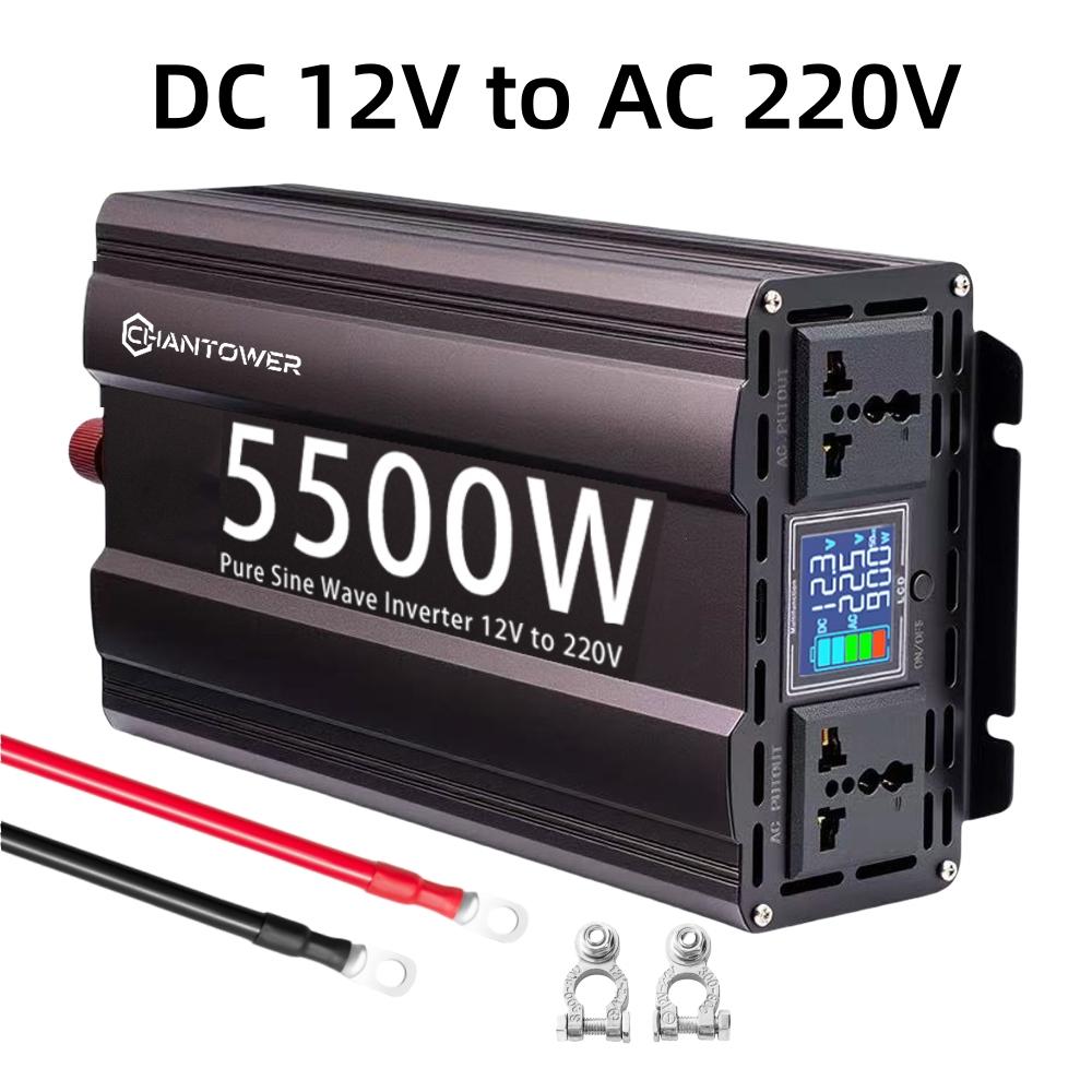 Pure Sine Wave Inverter 12V 220V 2000W/3000W/4400W/5500W DC To AC Converter Car Power Solar Inverter with Fast Charging USB C