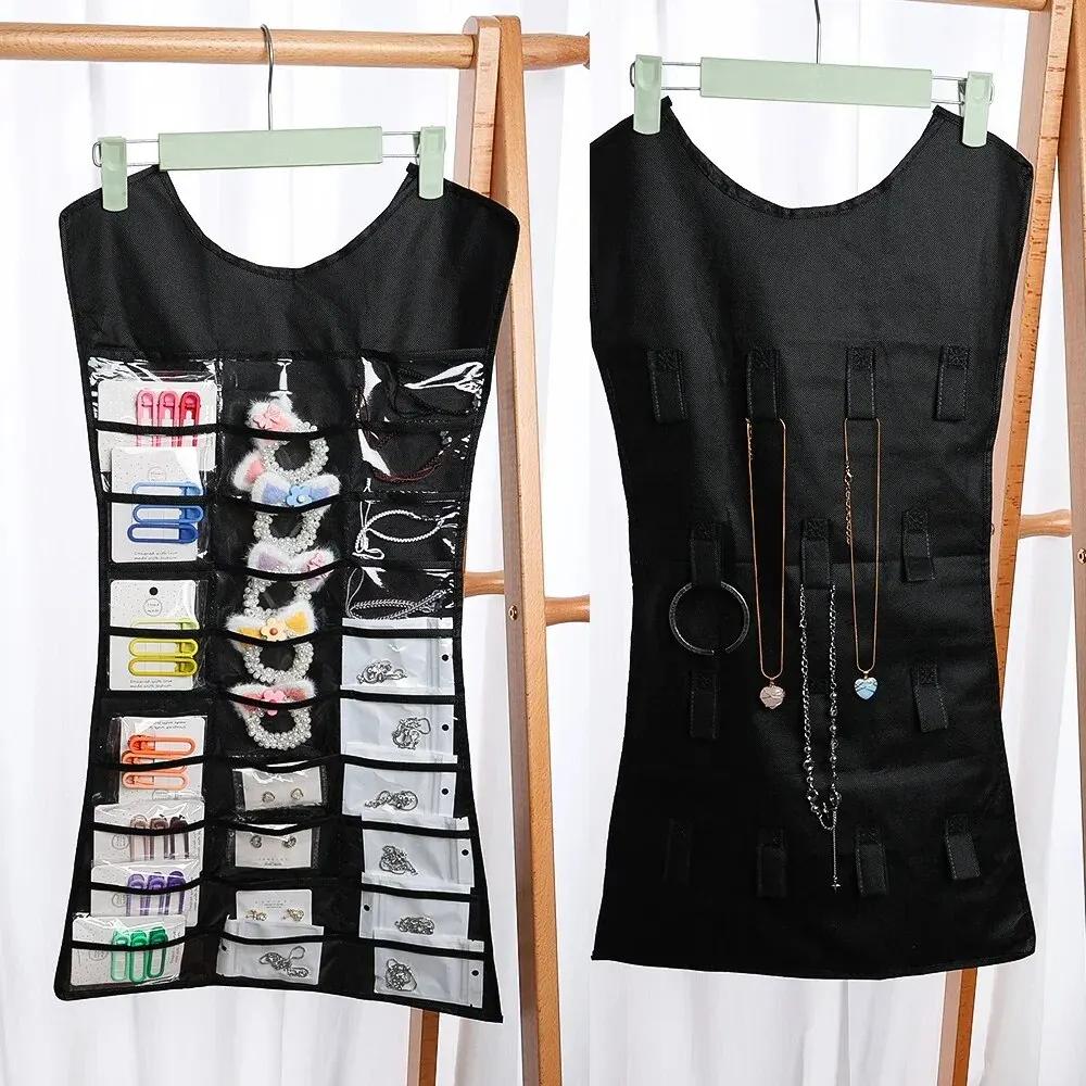 Dwustronny Wiszący Organizer na Biżuterię Duża Torba do Przechowywania Biżuterii Ekspozytor Uchwyt na Biżuterię Naszyjnik Bransoletka Kolczyki Pierścionki Kieszeń
