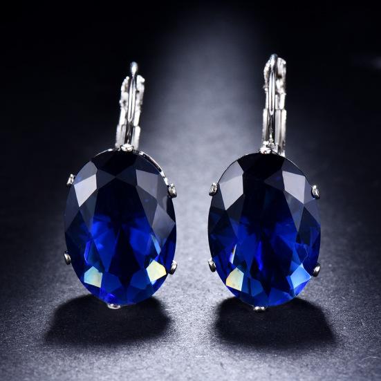 Fashion Women Oval Cubic Zirconia Inlaid Leverback Earrings Party Jewelry Gift