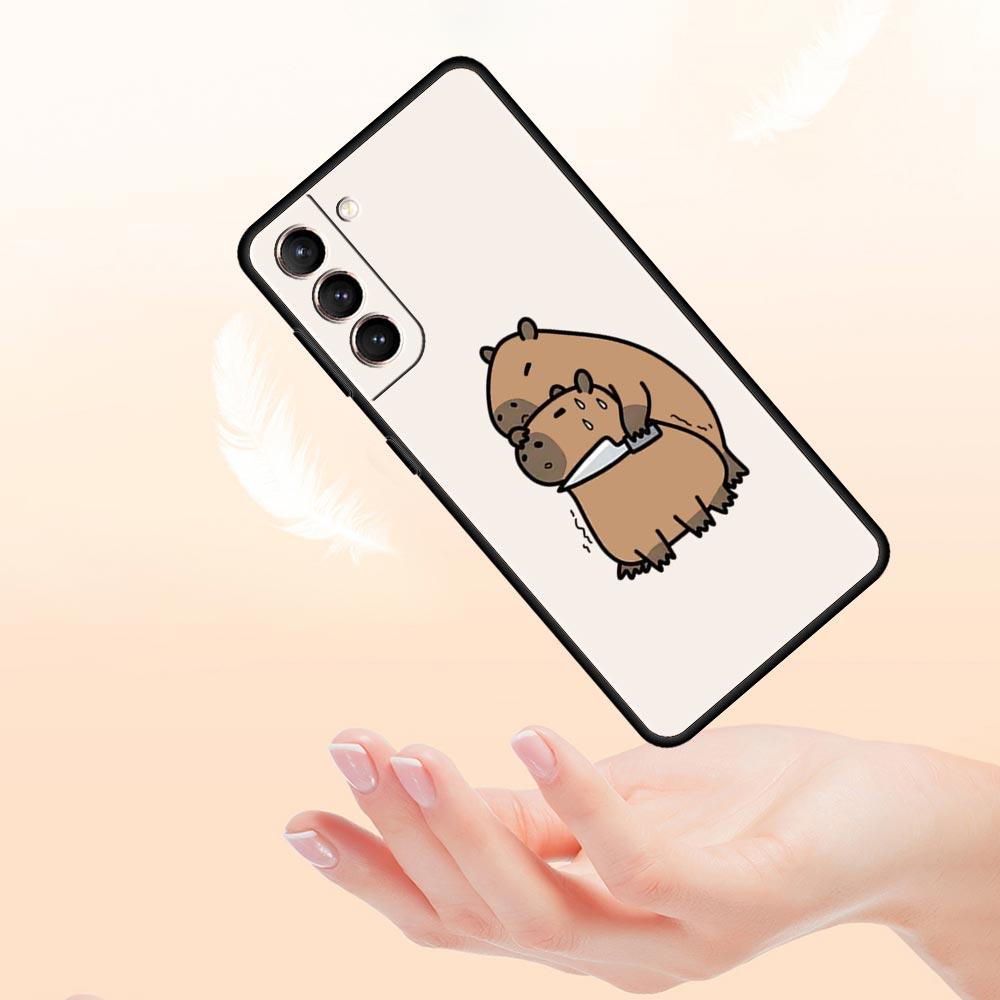 Cute Capybara Phone Case For Samsung Galaxy S26 Ultra S25 Plus S24 FE S23 S22 5G S21 S20 Cover Black Soft
