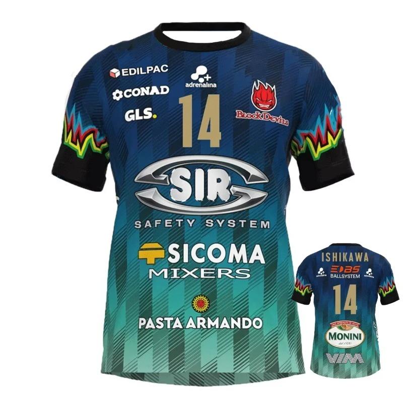 Maglia da Pallavolo SAFETY PERUGIA per Uomo e Donna, T-shirt Sportiva Comoda Traspirante, Abbigliamento alla Moda 3D