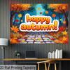 2D Autumn Forest Backdrop Happy Autumn Maple Leaf Stone Path Background for Harvest Party Banner
