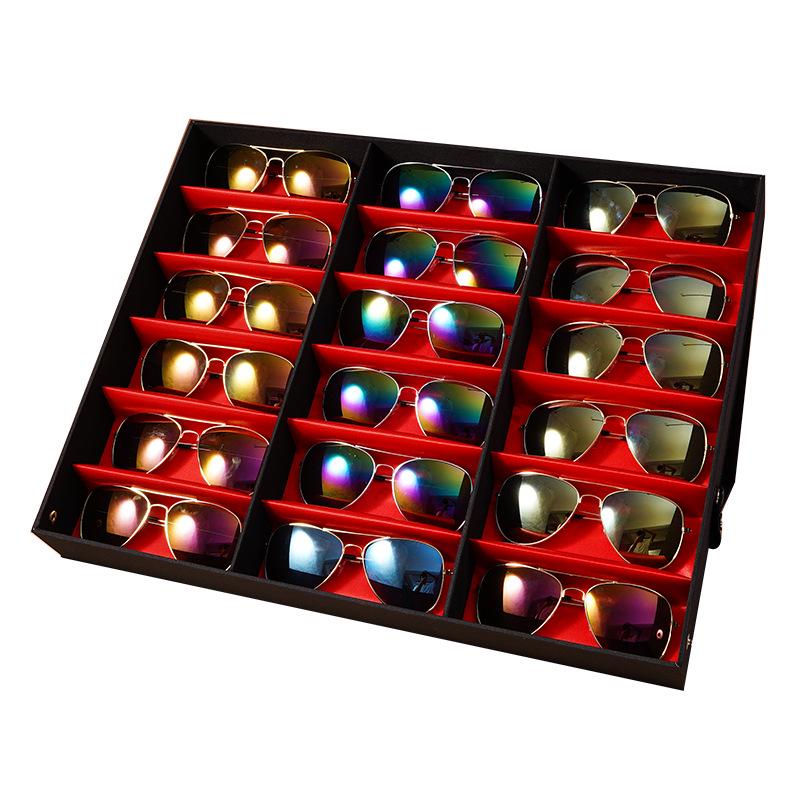 Eyeglasses & Jewelry Display Box with 18 Compartments and Stand