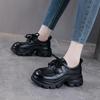 Women's Genuine Leather Thick Sole Retro Loafers - British Style, Height-Increasing Autumn Shoes