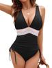 1011 European and American sexy gang V-shaped one-piece swimsuit swimsuit bikini lace-up color scheme women's swimsuit