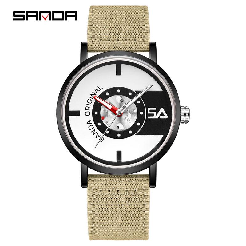 Sanda Nylon Strap Quartz Watch - Simple, Thin, Creative Dial, Waterproof, for Students and Sports