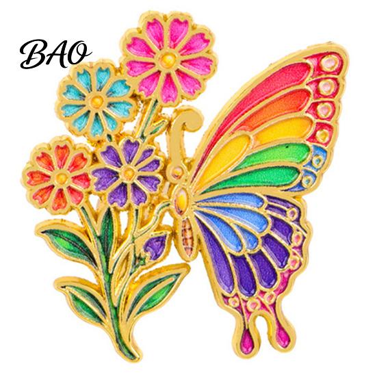 Butterfly Lapel Pin Enamel Flower Brooch Pin, Floral Badge for Women, Inscet Shaped Coats Sweaters Scarves Alloy