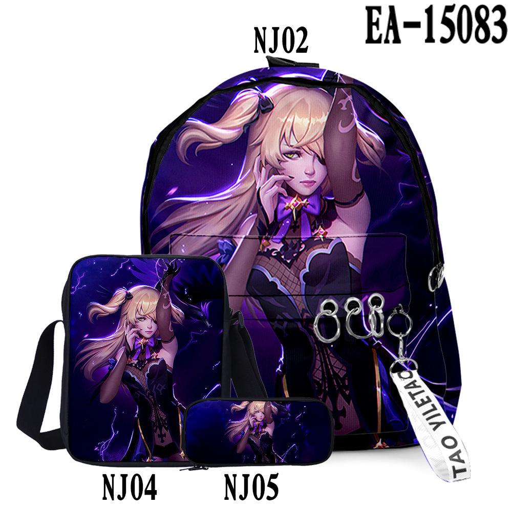 Klassiek Klassiek Genshin Impact 3D Print 3 stuks/Set leerling Schooltassen Laptop Dagrugzak Rugzak Schuin gedragen schoudertas Etui