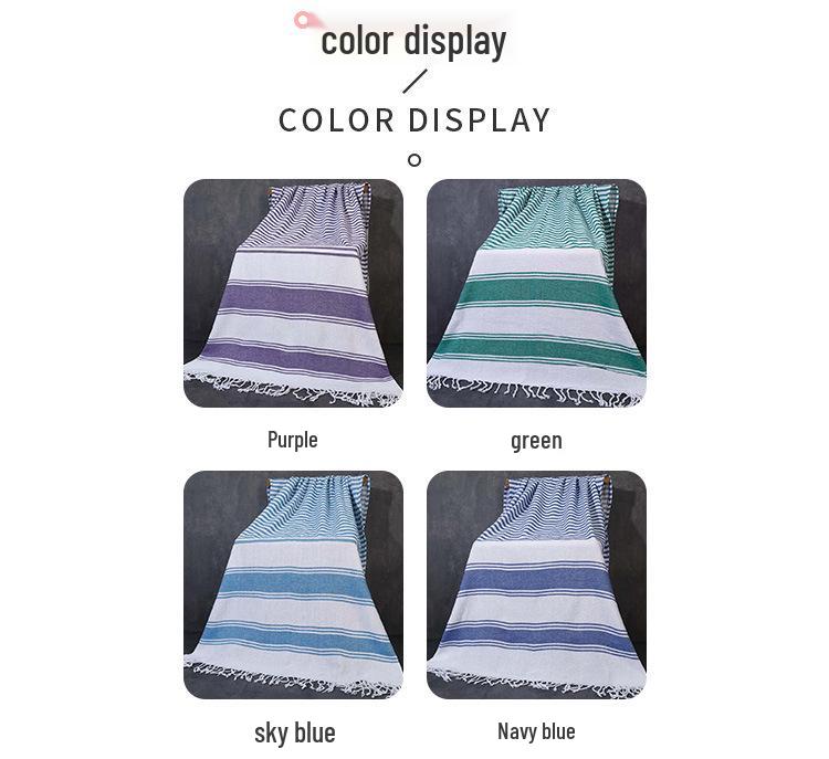 Wide & Narrow Stripe Tassel Bath Towel, Minimalist Turkish Polyester-Cotton Beach Shawl
