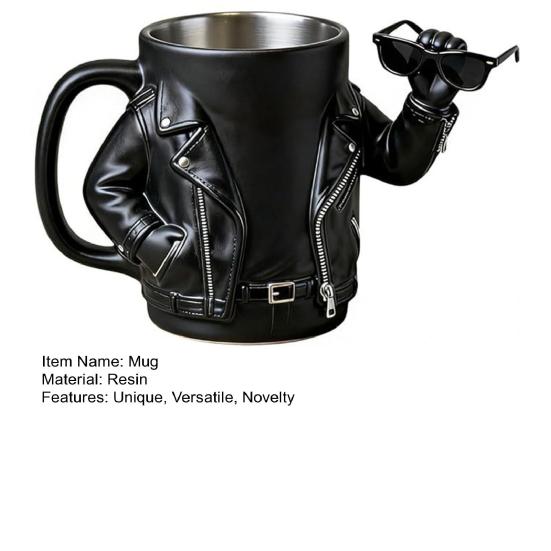 Novelty Coffee Mug for Men Creative Biker Jacket Design 200ml Resin Cup Unique Gift for Coffee Lovers Tea Lovers Birthday Holiday Present
