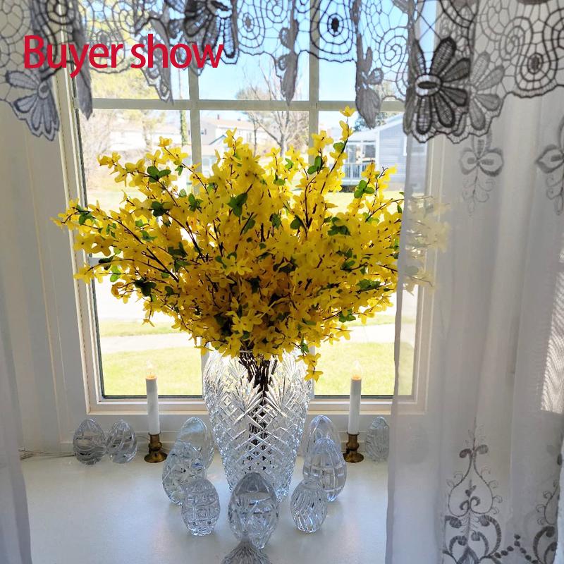 7 Forks Artificial Flowers Yellow Silk Fake Winter Jasmine Faux Orchids Flowers Forsythia Branches for Spring Home Wedding Decor