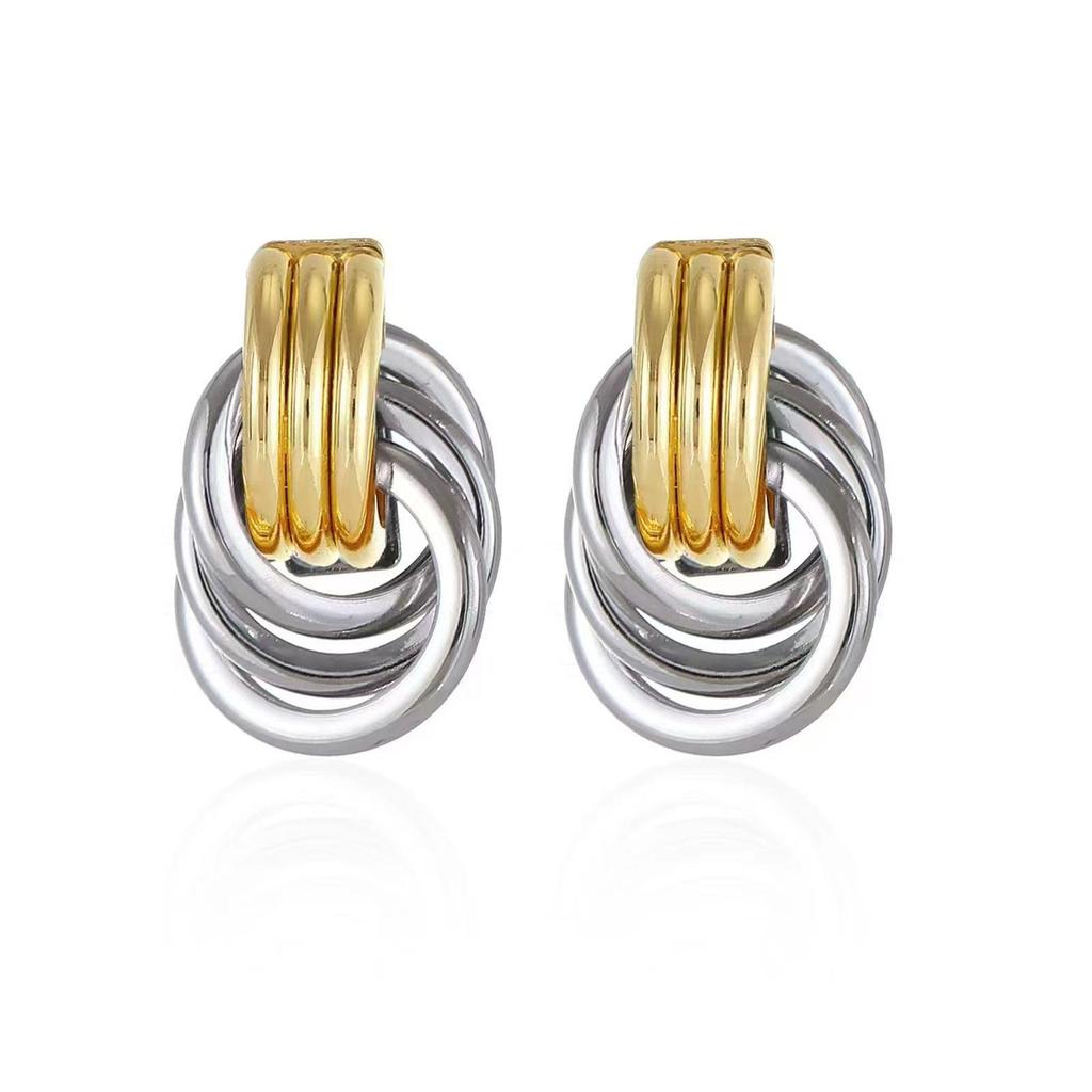 Gold-Tone Geometric Twist Earrings: Fashionable and Versatile Multi-Layer Braided Earrings for Women.