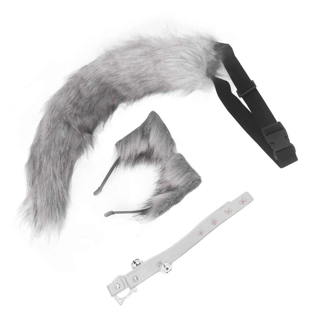 Cat Ears and Wolf Animal Tail Cosplay Costume Faux   Hair Clip Headdress Halloween Leather Neck Chocker Set Animal Cosplay Party Costume