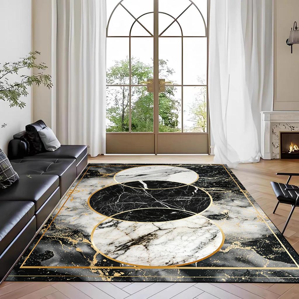 Nordic Marble Print Area Rug for Living Room In Front of Sofa Non-Slip Modern Floor Mat for Bedroom