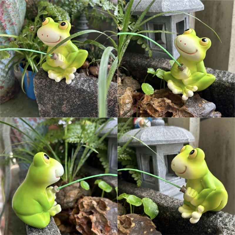 Cartoon Frogs Fishing Garden Sculpture Weather Resistant Resins Craft Figurine for Patios Fishponds and Landscape Design