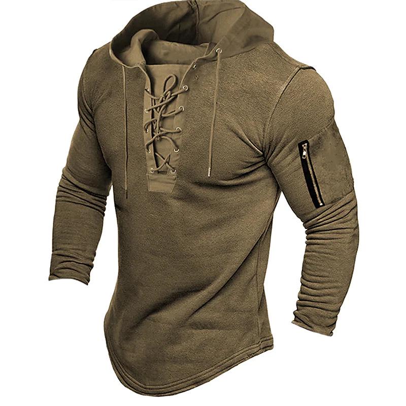

Men s Solid Color Pullover Hoodie with Drawstring - Casual Sporty Spring/Autumn Wear DL24 XL темно-коричневого кольору