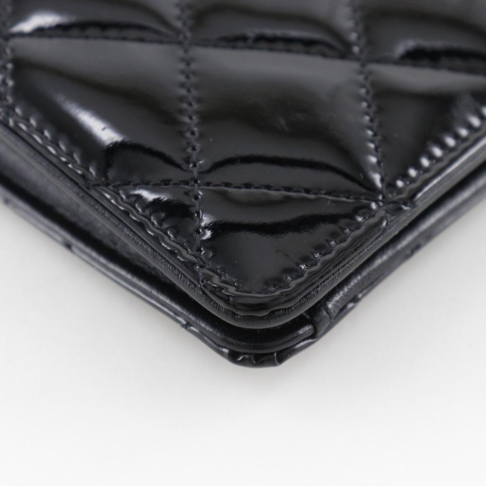 Chanel Matelasse Brilliant Purse A48691 Two-fold Long Wallet Black Enamel Women Used