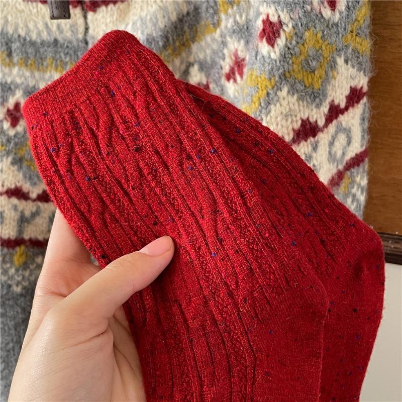 Ladies Winter New Year Benming Year Red Wool Medium Barrel Pile Socks