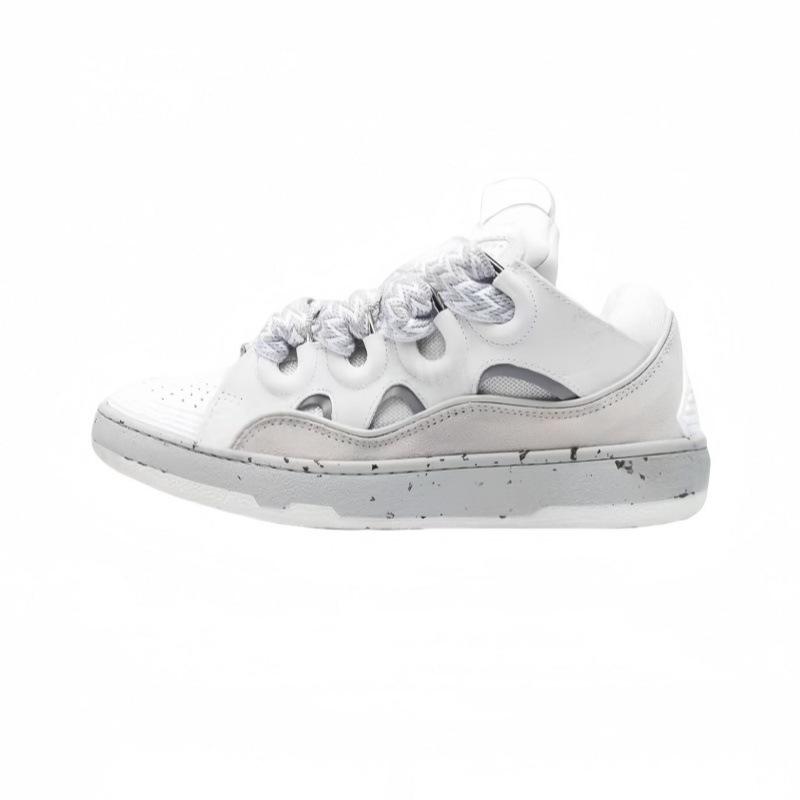 Leather Splicing Casual Shoes CURB Trend Sports Shoes White Green Mocha Men's and Women's Board Shoes Bread Shoes