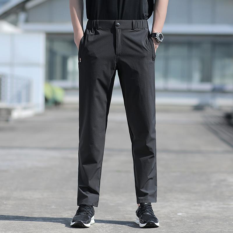 

Ice Silk Men s Summer Pants Elastic Waist Straight Leg Trouser Male Quick Dry Big Size Large Plus Stretch 8XL Work Outdoor M темно серый