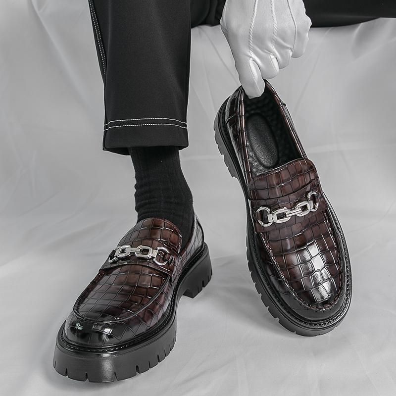 All-Match Casual Luxury Brand Men Platform Loafers Leather Men Dress Shoes Round Head Moccasins Breathable Slip On Driving Shoes