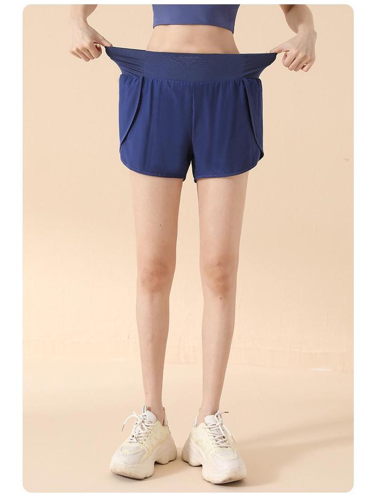 Damen Sportshorts mit hohem Bund: Fake Zweiteiler, Anti-Exposition, Lockere Passform, Seitentasche, Hüfthebung, Für Laufen & Yoga