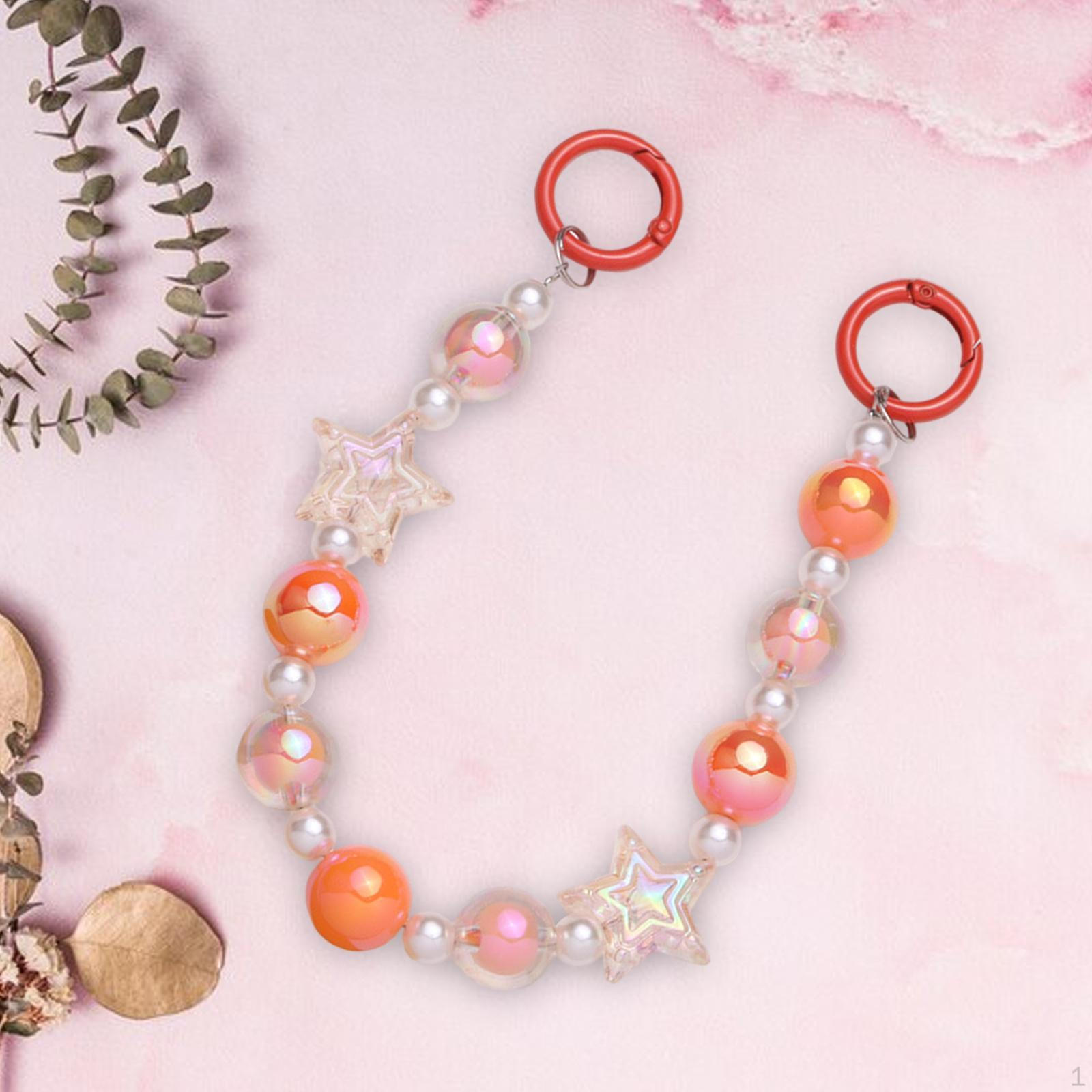 

Подвеска-цепочка для сумки с бусинами и 2 круглыми карабинами для кошелька оранжевый