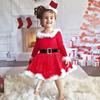 Santa Suit Christmas Santa Clauses Costume for Kids Girls Santa Costume Outfits Bow Headband + Glitter Tutu Dress