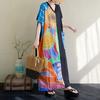 DIMANAF 2025 Summer Women Plus Size Dress Loose Printing Dress Pocket Elegant Basic Vintage Casual Maxi Dress