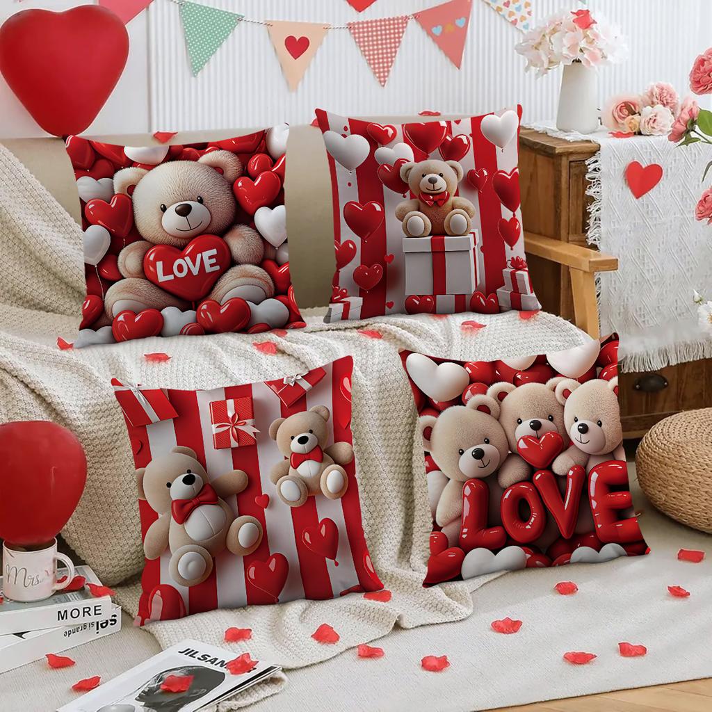 4Pcs Valentine'S Day Pillow Cover, Dwarf Couple Love Cushion Cover, Wedding Anniversary, Valentine'S Day Romantic Decoration