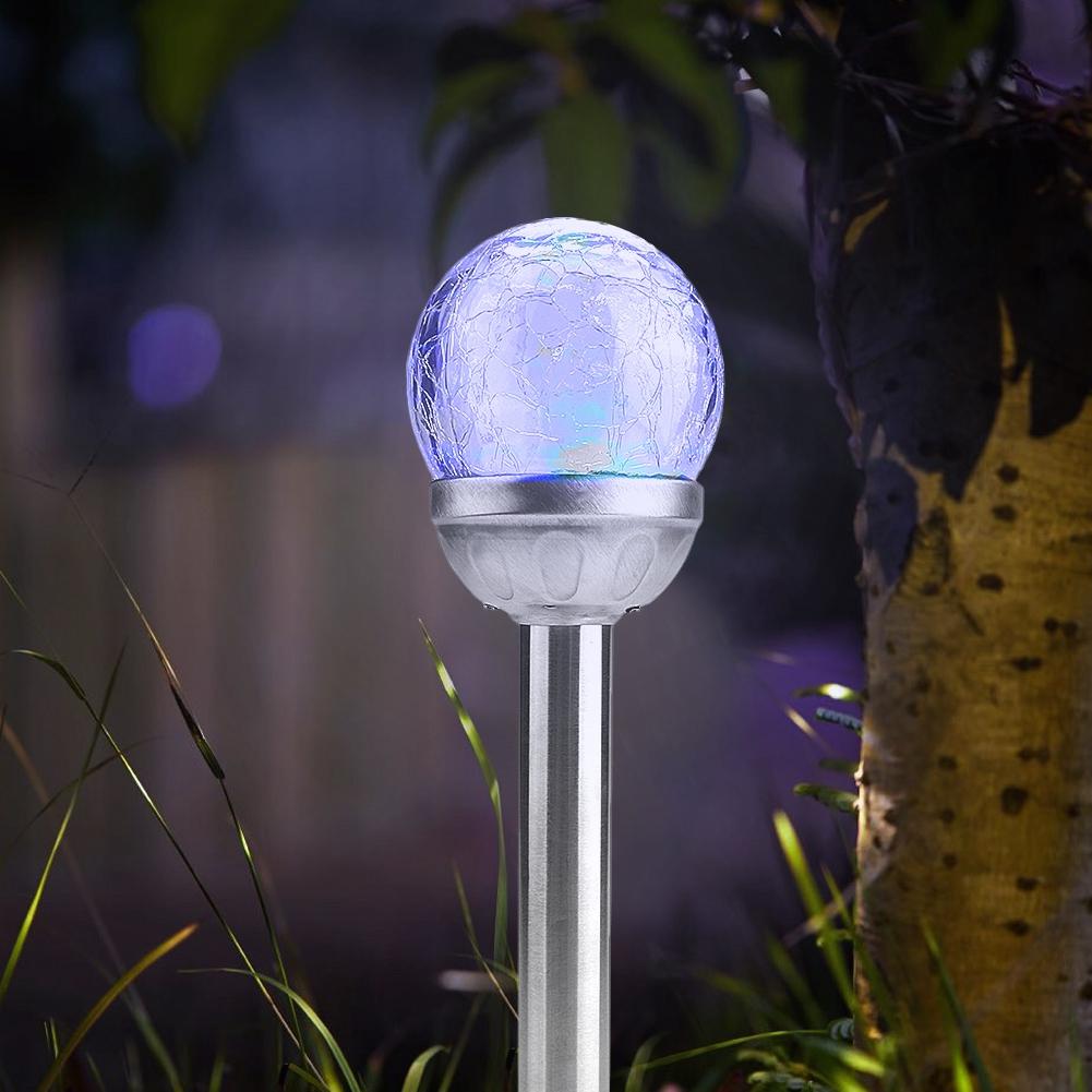 2Pcs Waterproof Led Solar Powered Garden Lamp Courtyard Stake Crackle Round Ball Lights