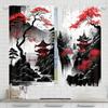 2 Pieces Japanese Series of Landscape Ink Paintings Printed Curtains, Pole Bag Curtains 42*84, Home Decoration, Room Decoration