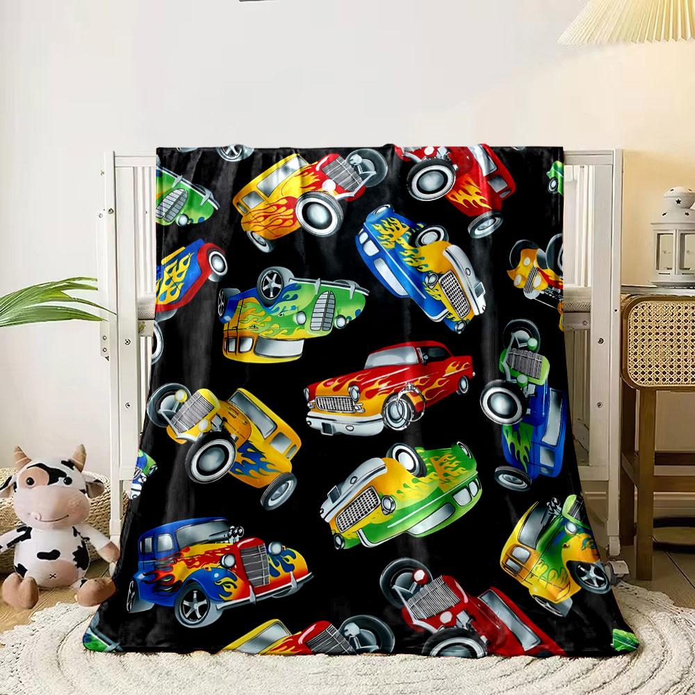 Hot Rod Cars Pattern Blanket bedroom Blanket for Livingroom Couch lunch break Soft throw for Friend's festival Gift