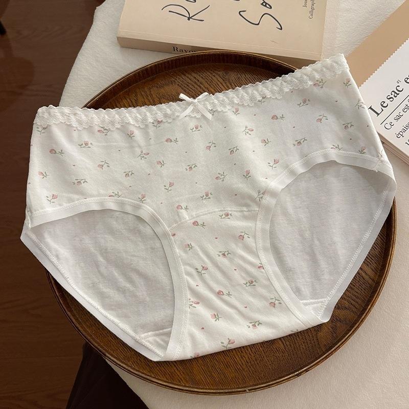 Women's Spring and Summer Pure Cotton 10A Antibacterial Extended Crotch Hip Mid Waist Triangle Briefs