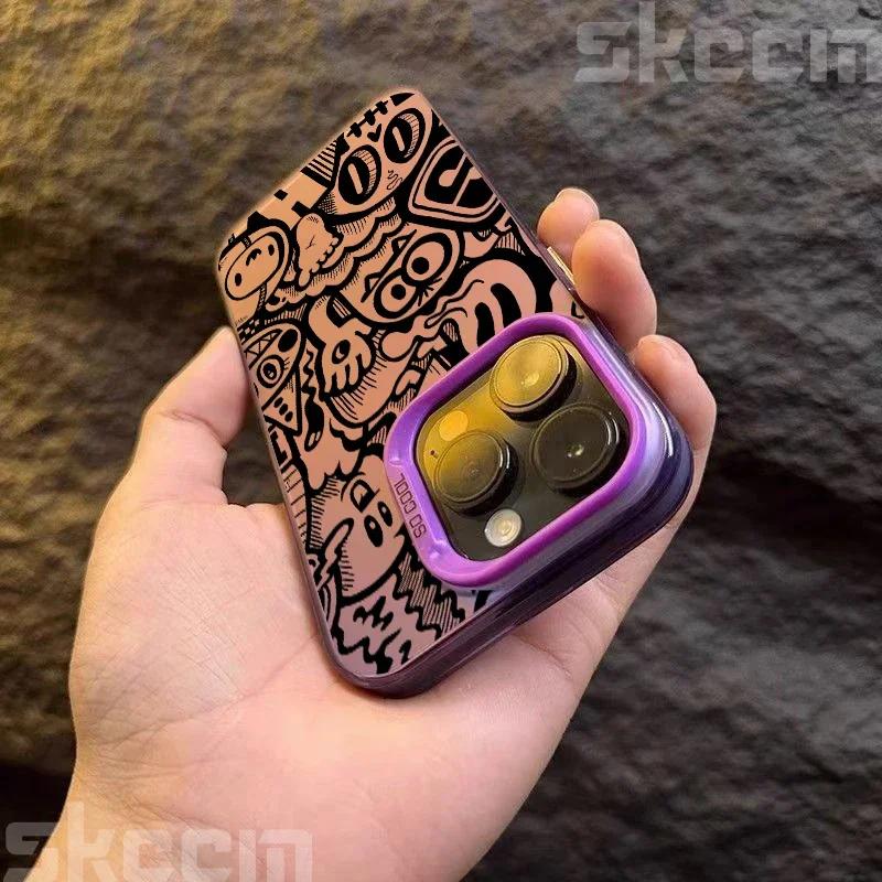 Black Graffiti Design TPU Basic Phone Case For iPhone 15 14 Pro Max 13 12 11 XS X XR 7 8 Plus 16 Shockproof Hard Cover