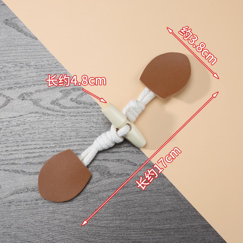 1 Pair Horn Buttons Duffle Coat Jacket Fasteners Toggle with Leather Patch Buckle Buttons for Overcoat Decor Sewing Accessories